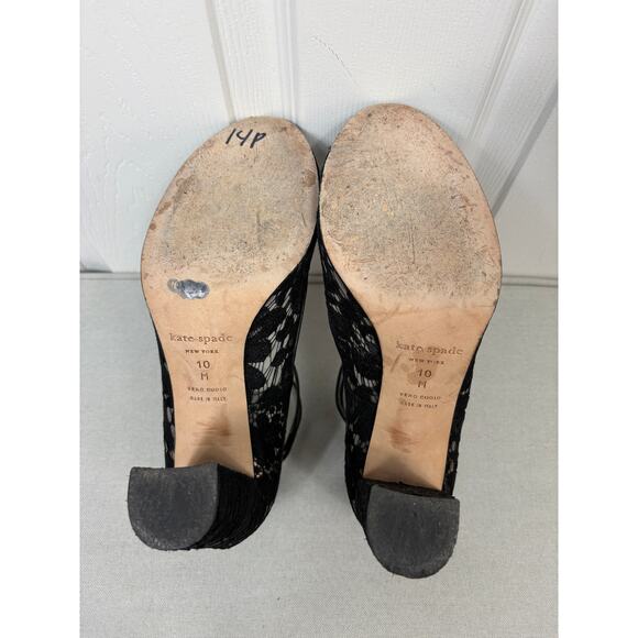Kate Spade Black Lace Double Strap Chunky Heels - Size 10 - Picture 9 of 11